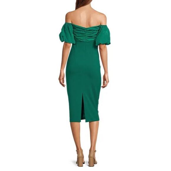 Badgley Mischka Belle Harlow Stretch Crepe Off-the-Shoulder Puffed Slv Dress 10 - Picture 4 of 4